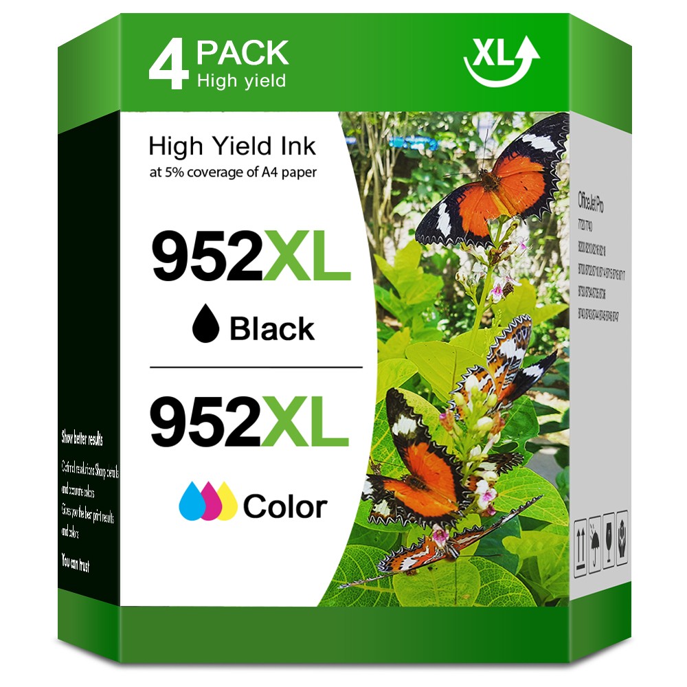 4PCS Printer Ink 952 XL 952XL Ink Combo Pack for HP OfficeJet Pro 8710 8715 8720