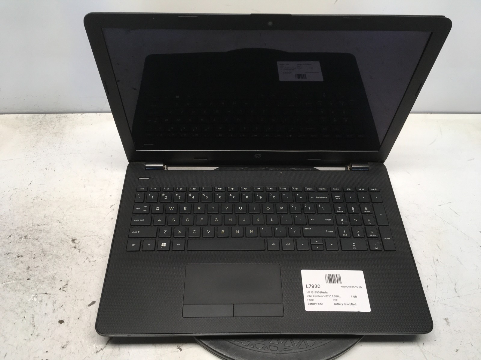 HP 15-BS020WM Intel Pentium N3710 1.6GHz 4 GB NO HDD