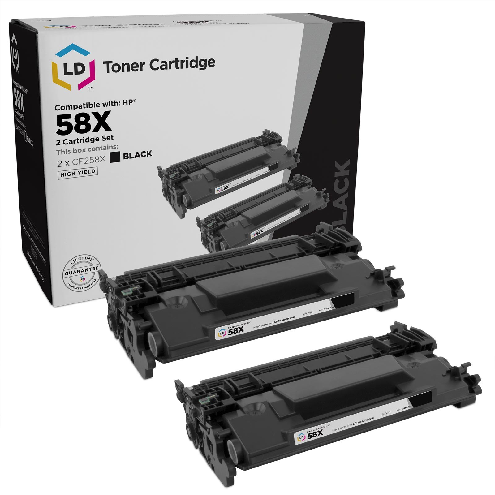 LD 2PK Replacement HP 58X CF258X HY Black Toner w/CHIP LaserJet Pro M404 M428