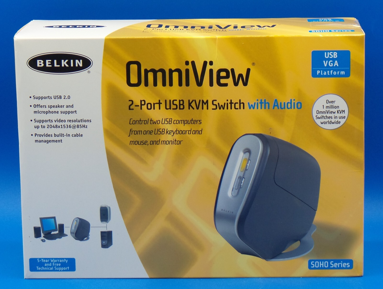 Belkin Omniview 2-Port USB VGA KVM Switch w/Audio F1DS102U  -NEW Open Box