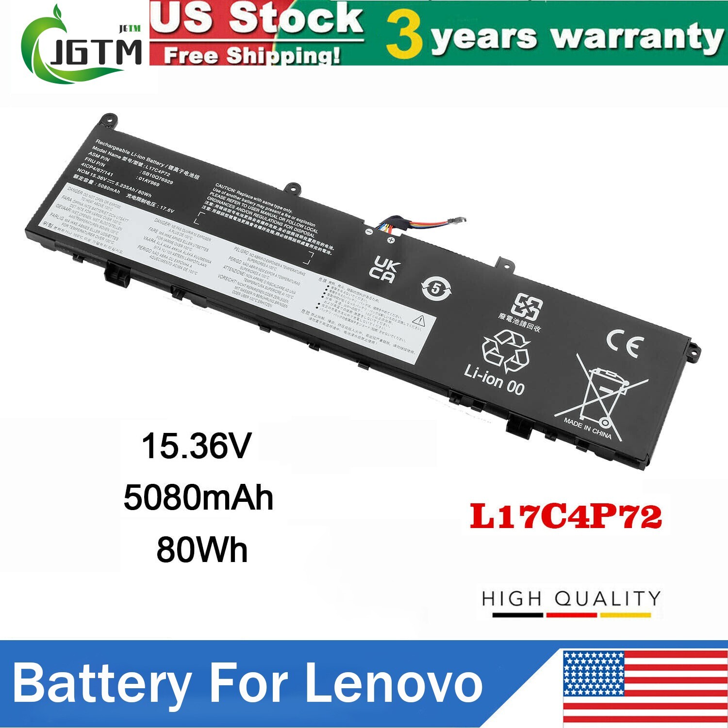 L17C4P72 Battery For Lenovo ThinkPad P1 X1 Extreme X1E 01YU911 L17M4P72 L18M4P71