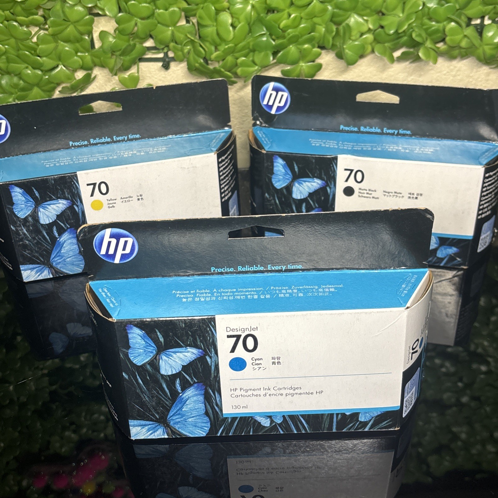 Hp 70 Ink 130 Ml Brand New Black 02/24 Yellow 04/23 And Cyan 02/24 Expired New