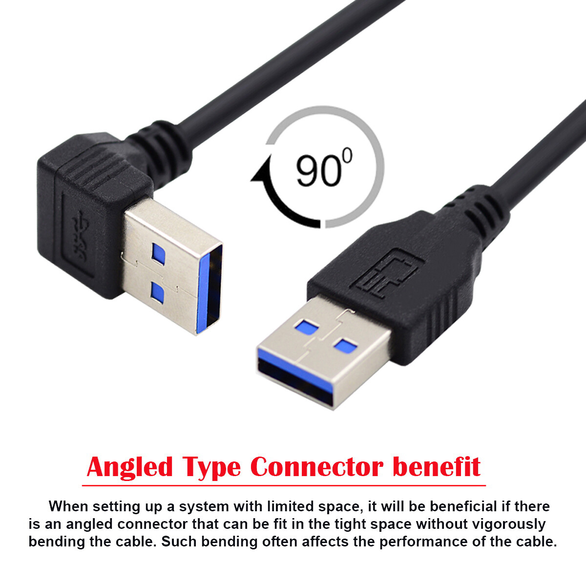 NFHK Angled USB 3.0 Type-A Male to Straight 3.0 Type-A Male Data 5Gbps Cable