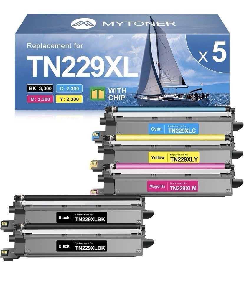 MYTONER TN229XL 5 Pack High Yield Toner Cartridge Black Cyan Magenta Yellow