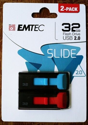 Emtec USB 2.0 32GB Slide Flash Drive - 2 Pack