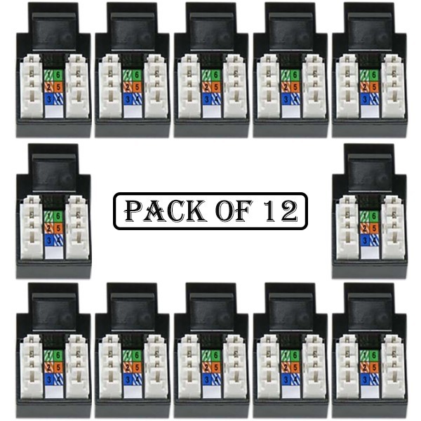 12x Cat3 RJ11 RJ12 Telephone Phone Line Keystone Jack 110 Punch Down 6P6C Black