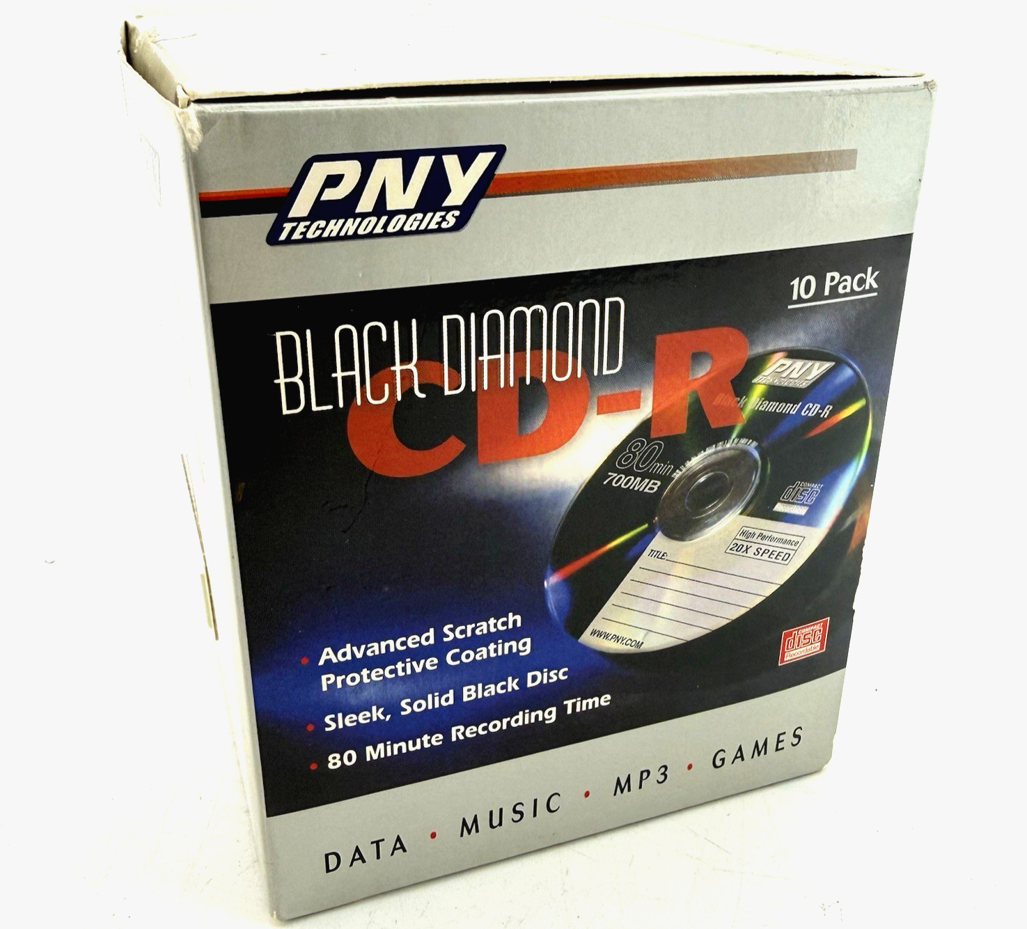 PNY Black Diamond CD-R 10 Pack 700MB 80 Min 20X Black Disc