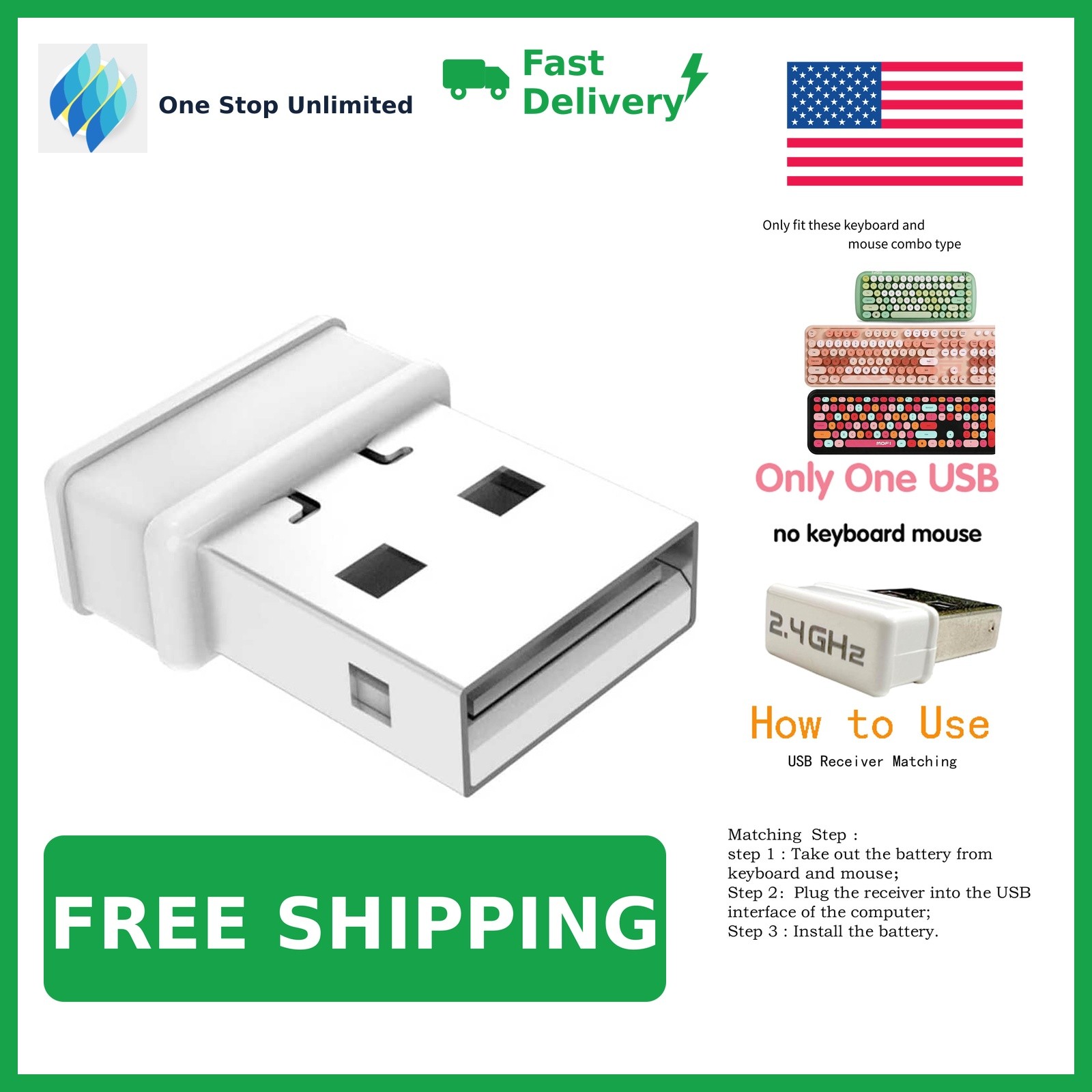 MOFII 2.4G Wireless Keyboard and Mouse Set USB Receiver Replacement