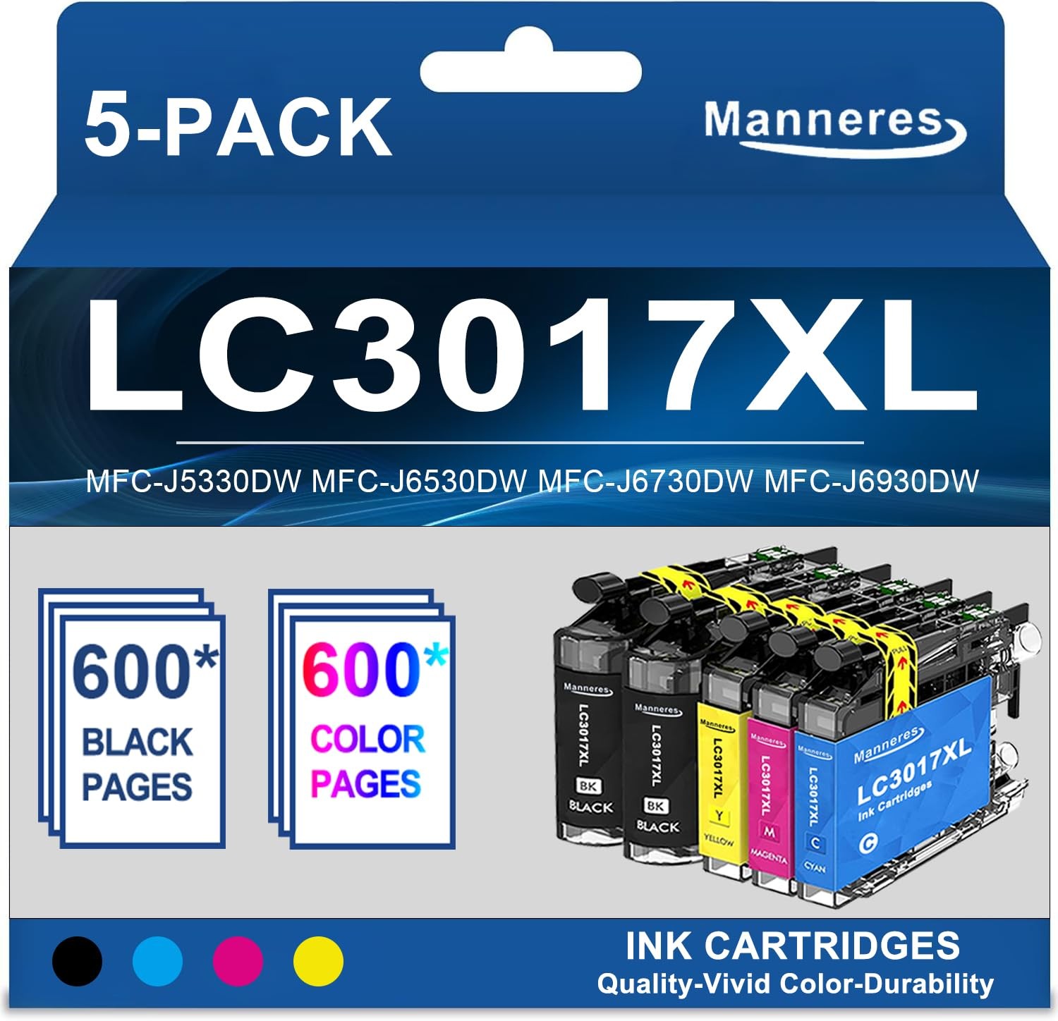 LC3017XL Ink Cartridges BK/C/M/Y 5-Pack High Yield - 2 LC3017BK LC3017C LC301...