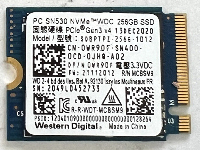 Western Digital SN530 256GB M.2 2230 NVMe PCIe Gen3 x4 SSD WD SDBPTPZ-256G-1012
