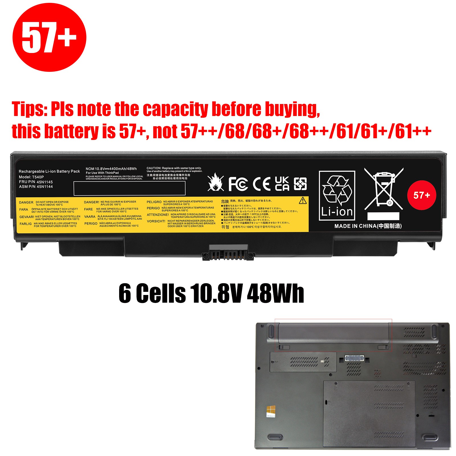 6/9Cells Battery for Lenovo ThinkPad T440P T540P L440 L540 W540 W541 0C52864 NEW