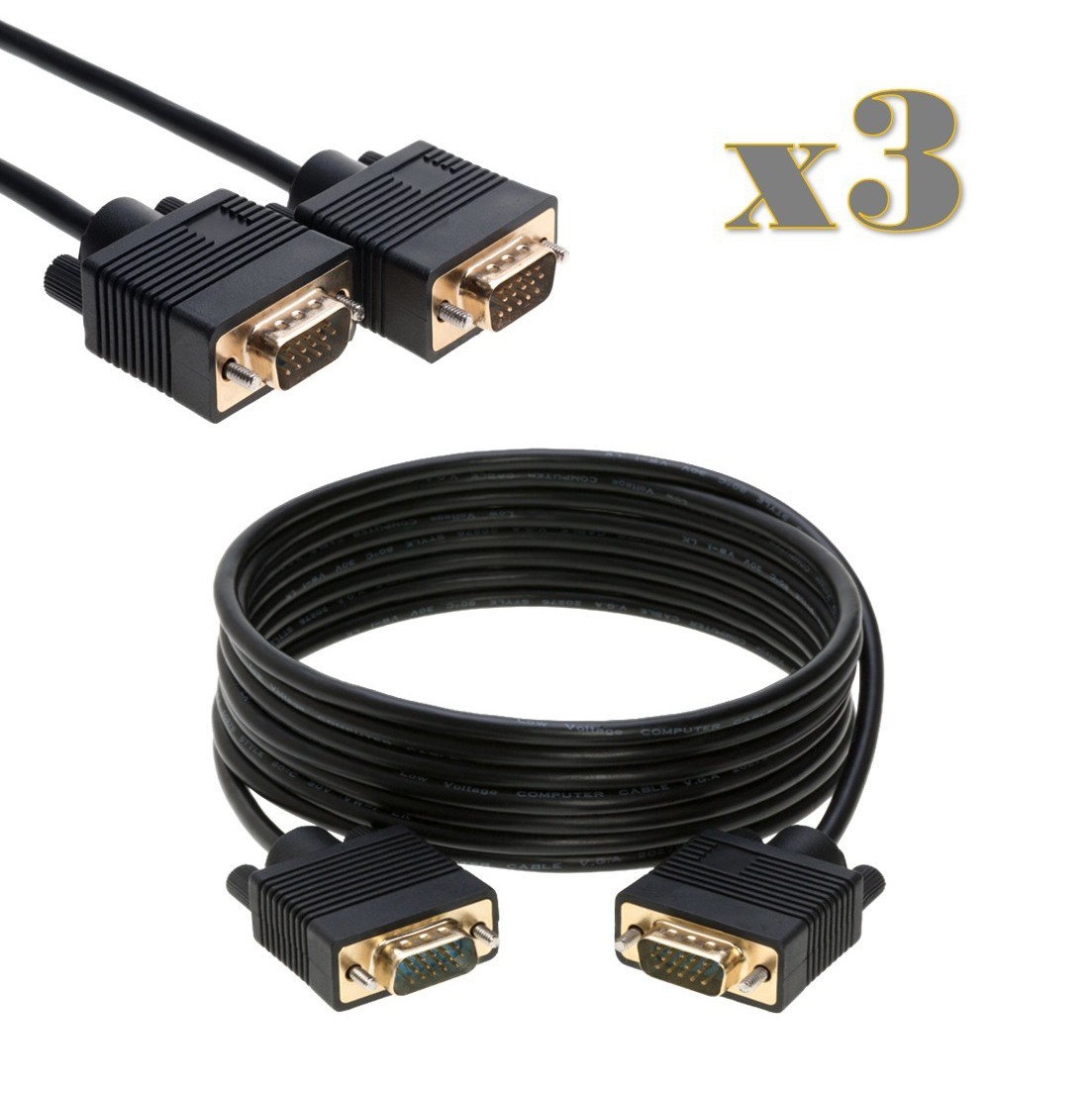 3-Pack - 15ft SVGA/VGA Male/Male Cable - PC Monitor Projector CCTV Display Cord