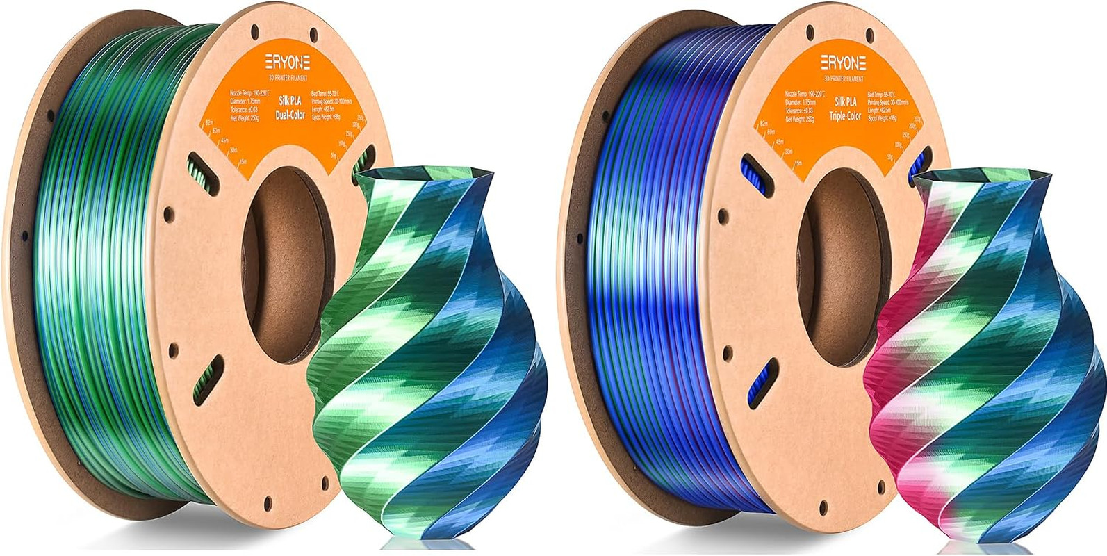 ERYONE 3D Printer Filament Bundle 250G Silk Dual Color Blue Green & Tri Color Re