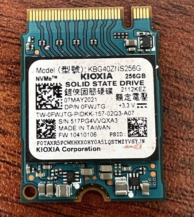 Kioxia KBG40ZNS256G 0FWJTG 256GB NVMe M.2 SSD Solid State Drive