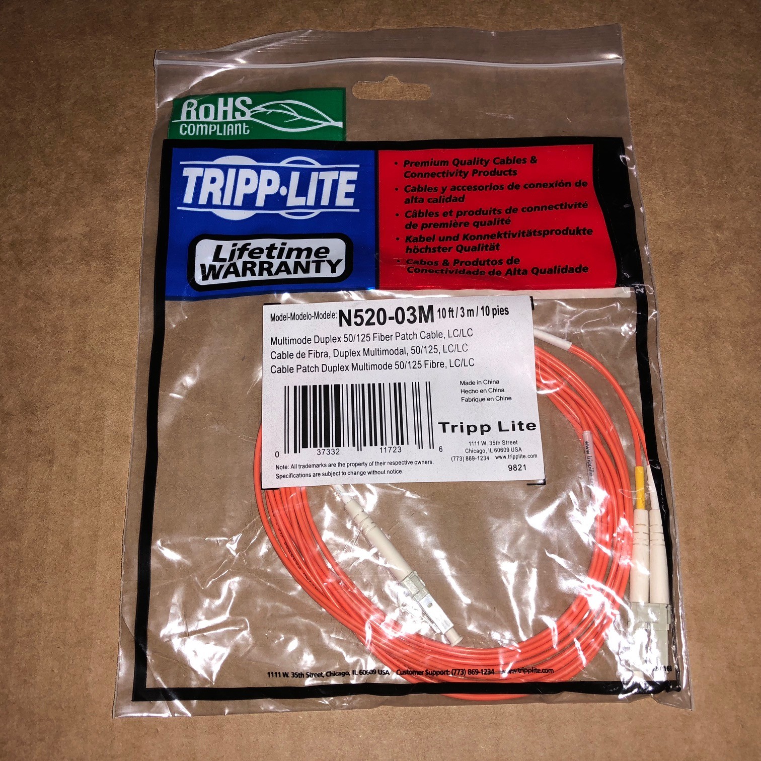 Tripp Lite Multimode Duplex 50/125 Fiber Patch Cable LC/LC 10' 3 Meter N520-03M