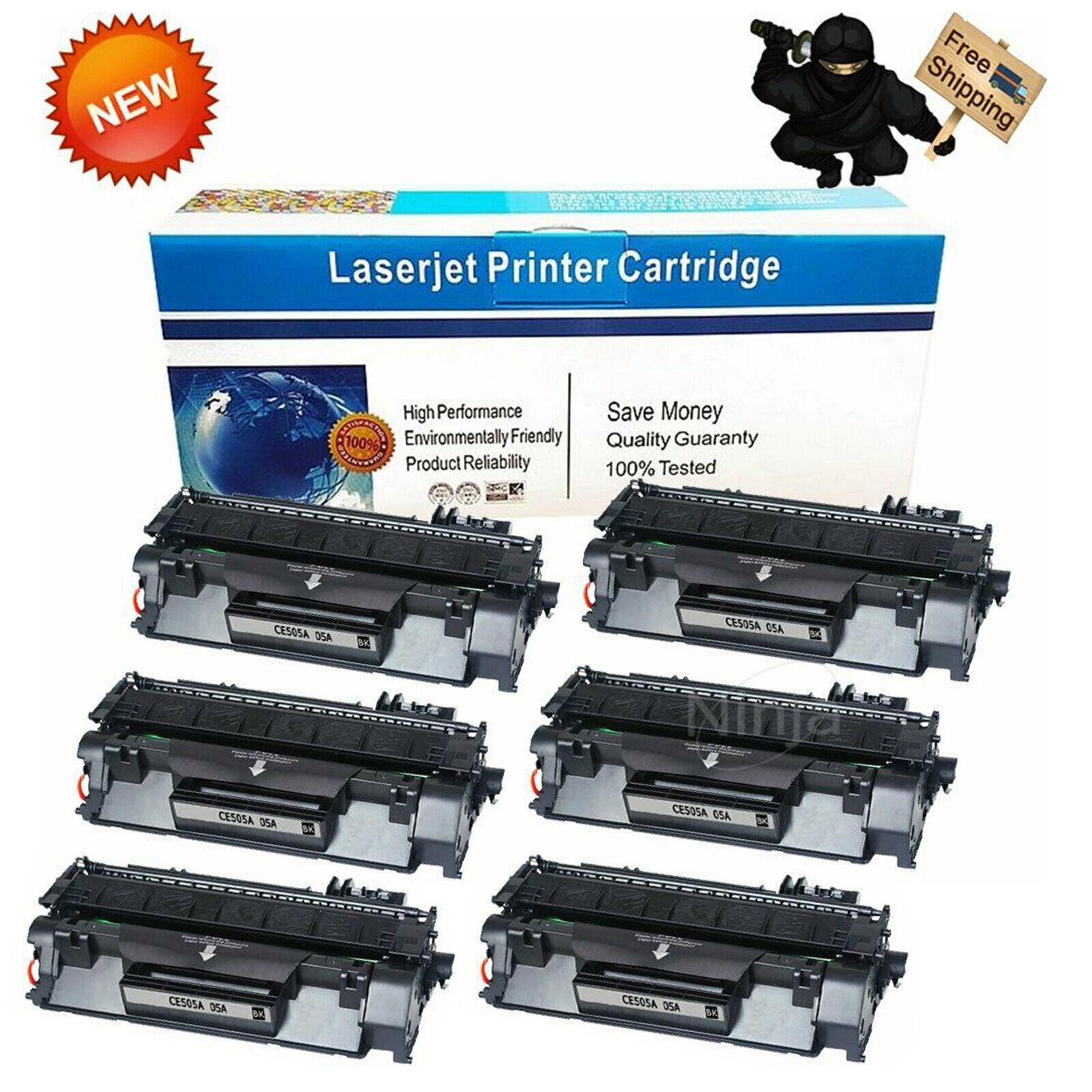 6 Pack CE505A 05A Toner Cartridge for HP LaserJet P2035 P2035n P2055dn Printer