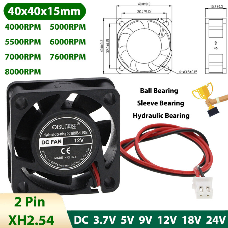 4015 DC Brushless Cooling Fan Mini Silent Fans 3.7/5/9/12/18/24V 4000RPM-9000RPM