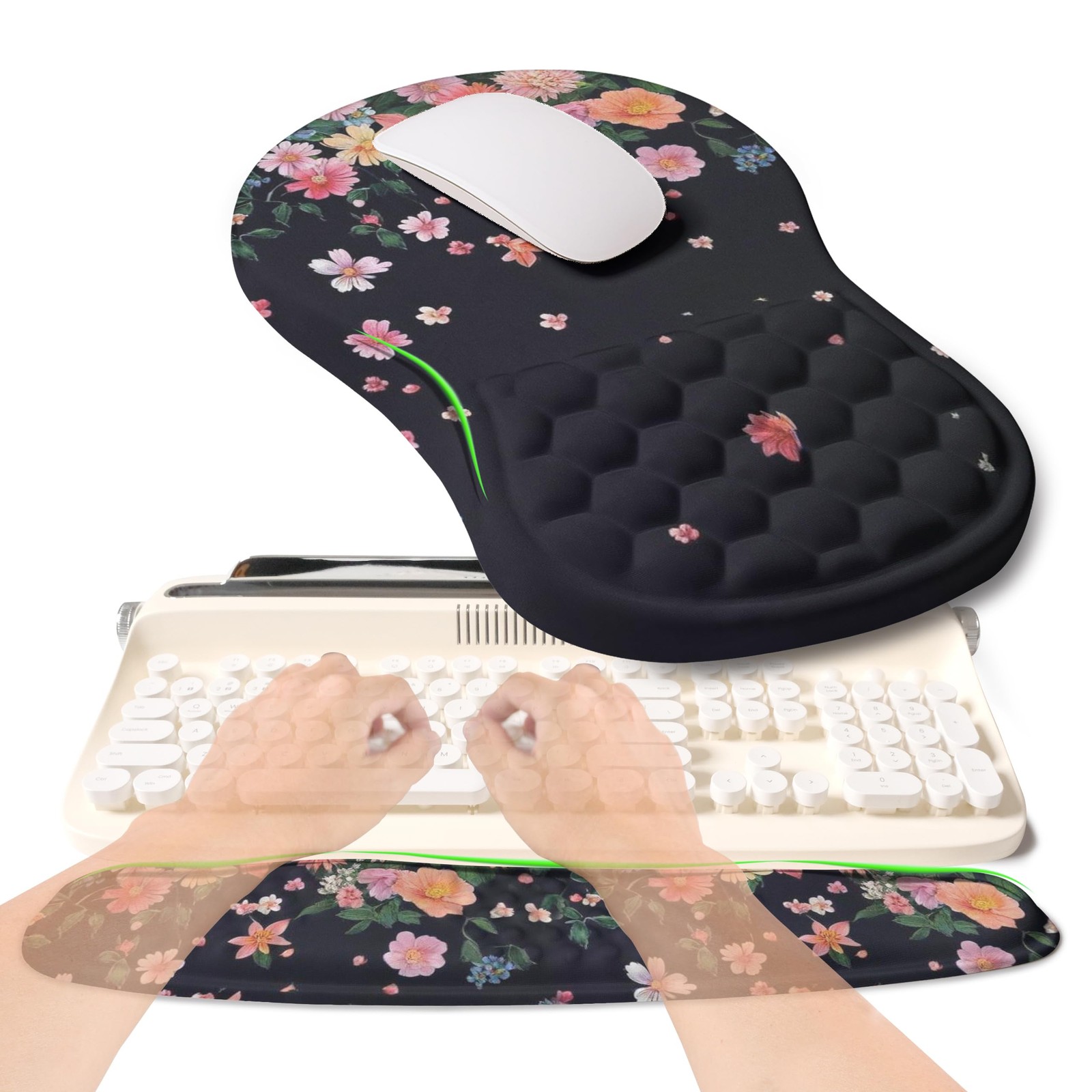 2in1 Ergonomic Keyboard Wrist Rest Massage Mouse Pad Memory Foam Set