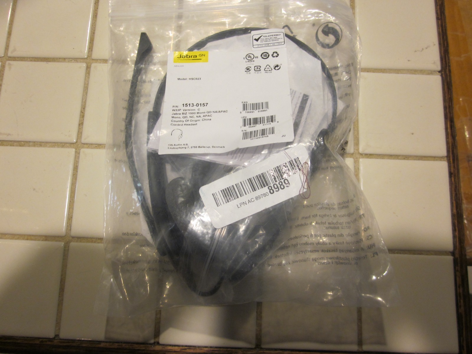 NEW Jabra Biz 1500 Mono QD Wired Headset HSC023 
