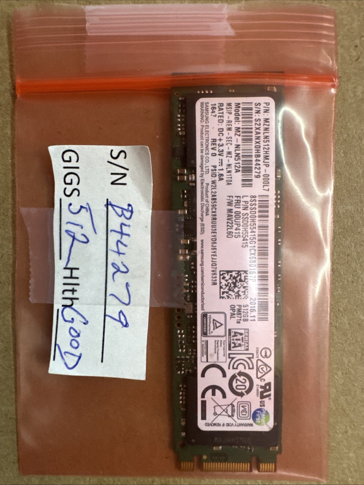 Samsung MZ-NLN512A PM871a 512GB M.2 2280 NVMe Solid State Drive SSD - Good
