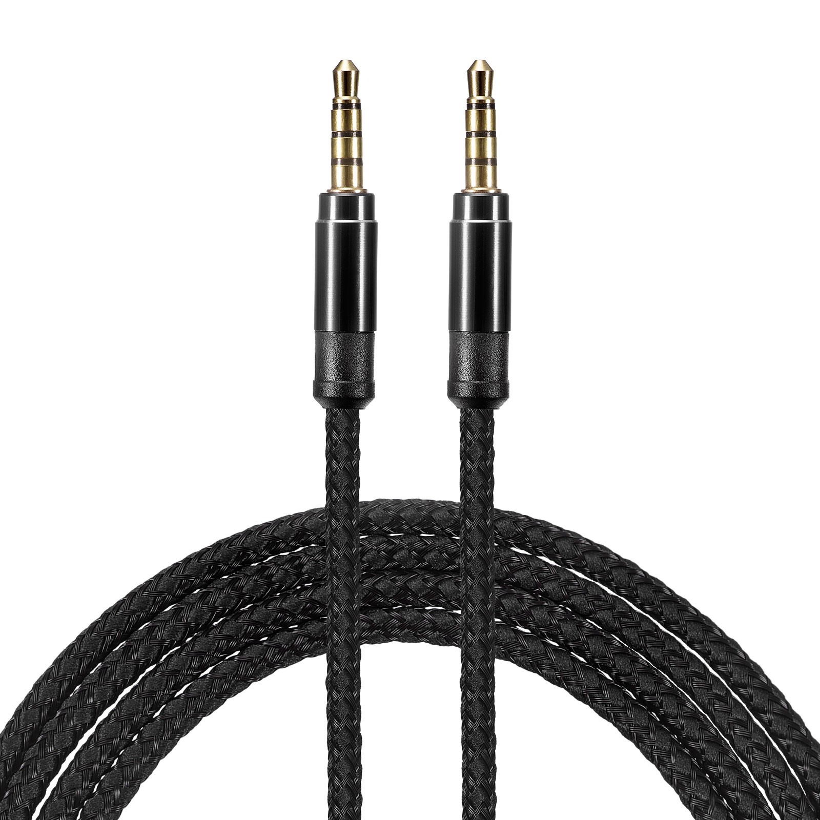 2Pcs Aux Cable 3.5mm Male to Male Nylon Braided 10Ft Auxiliary Cord Black
