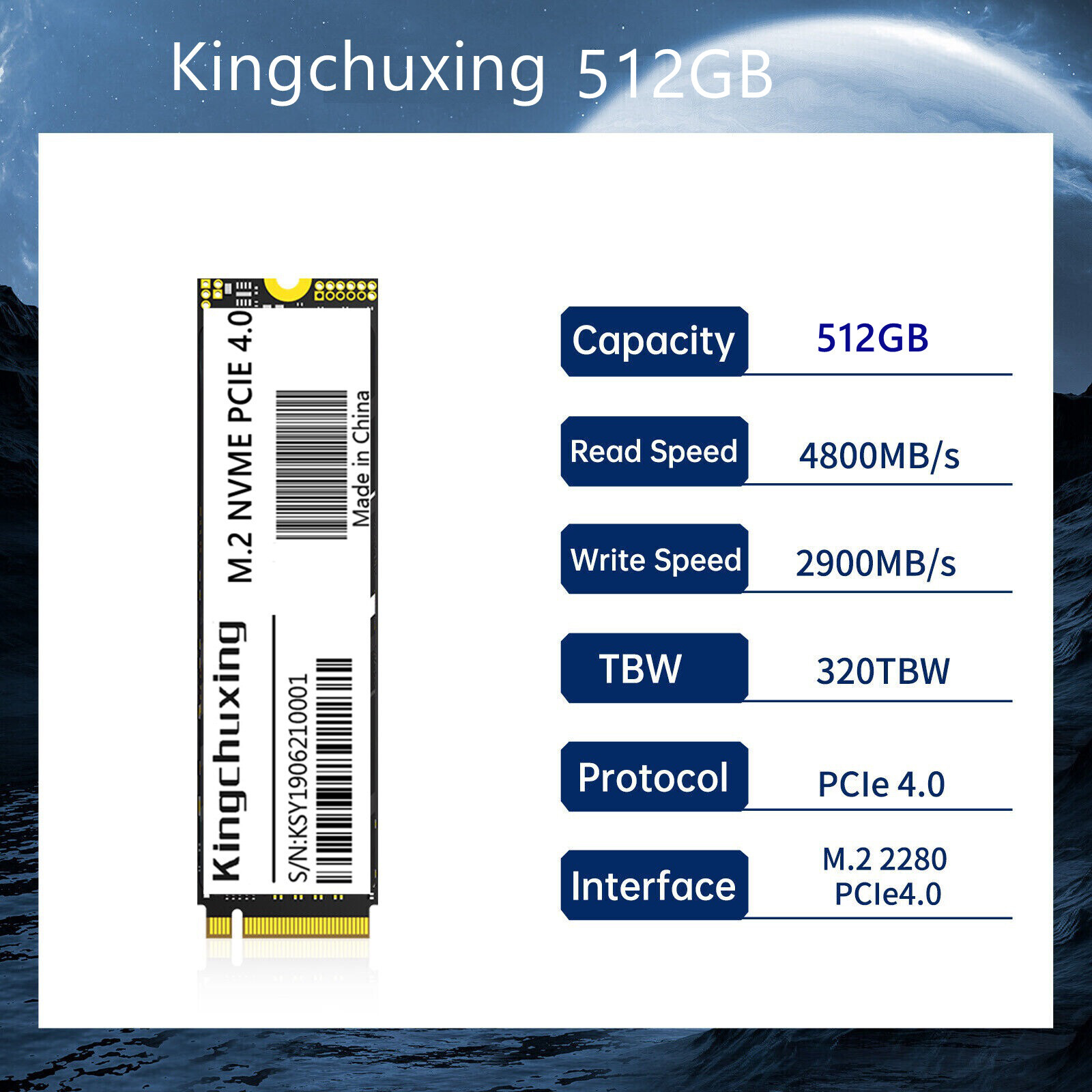 Kingchuxing 1TB Gaming SSD PCIe 4.0 NVMe M.2 Internal Solid State Driver For PS5
