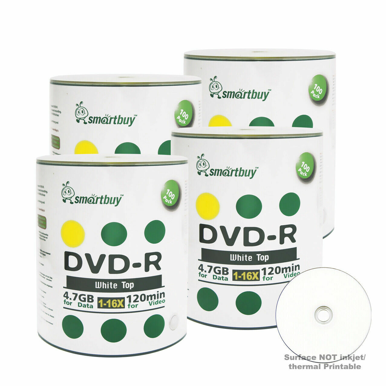 400 Smartbuy 16X DVD-R 4.7GB White Top Non Printable Blank Recording Disc