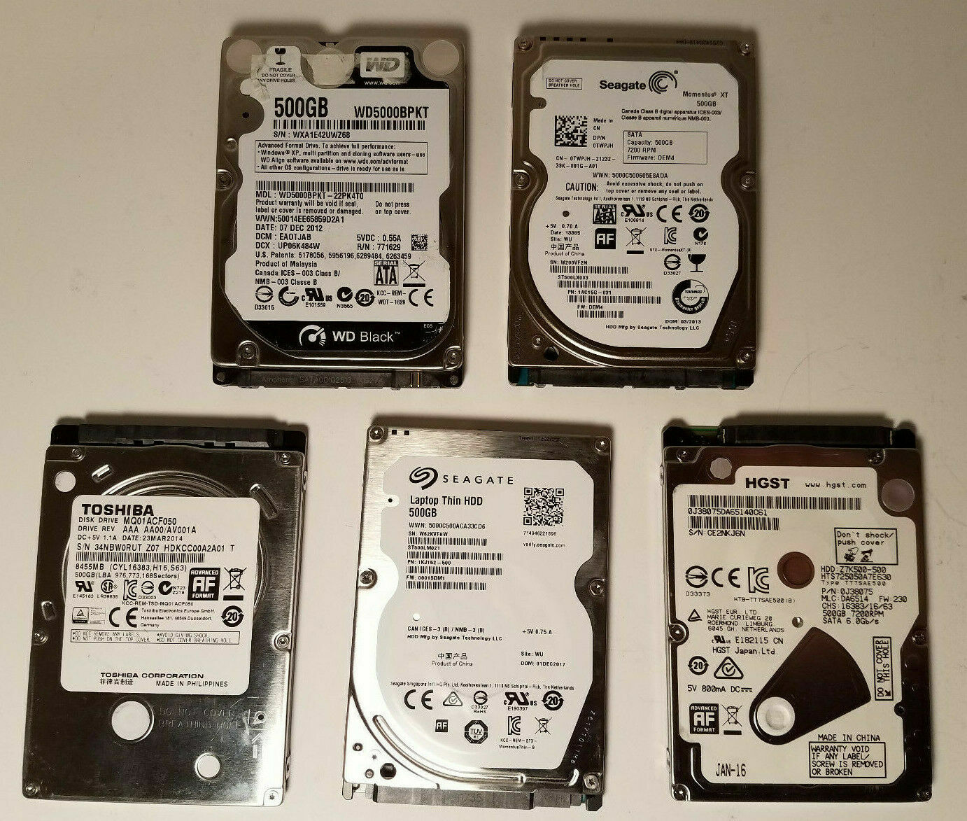LOT OF 5, 10 & 15 HDD 2.5" SATA 320GB Tested Working