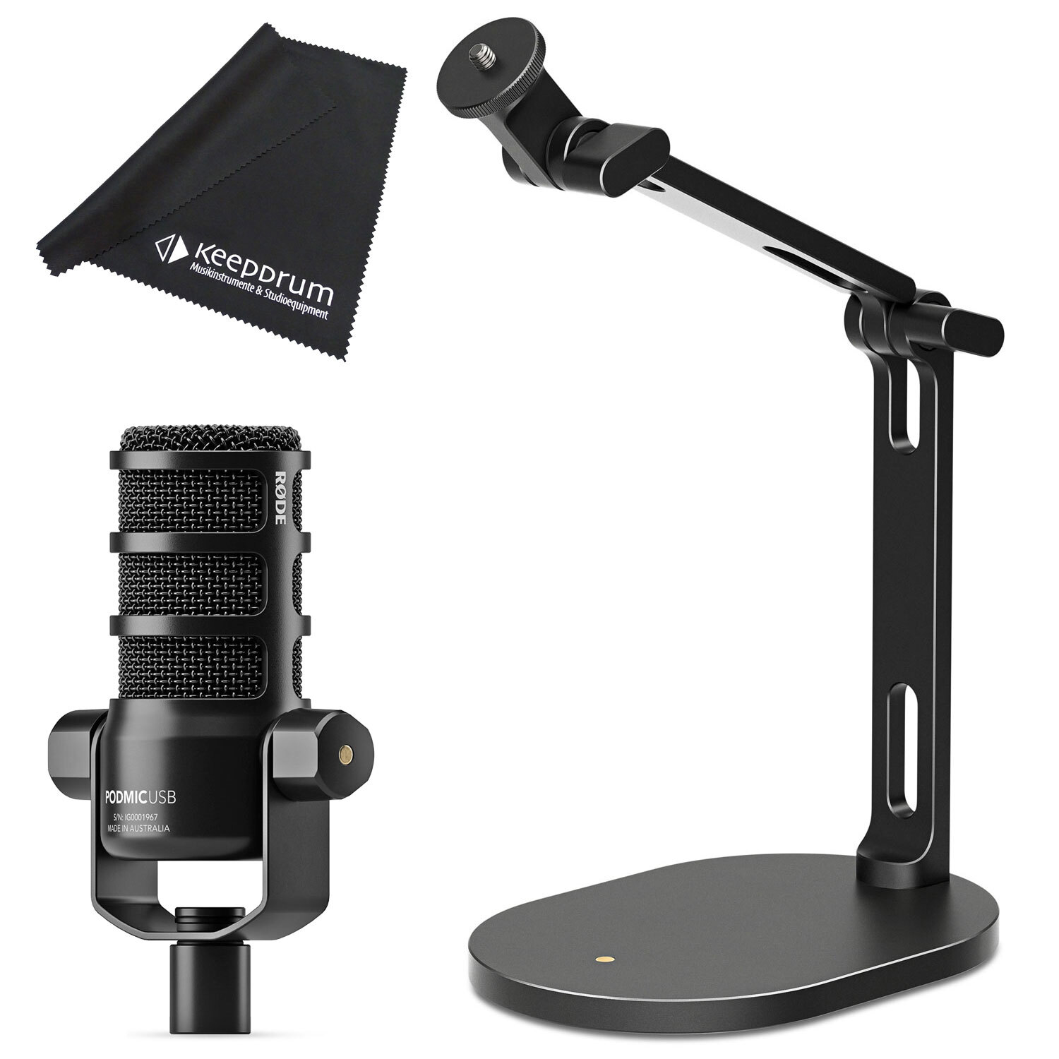 Rode Podmic USB Microphone + Rode DS-2 Desktop Tripod + keepdrum cloth