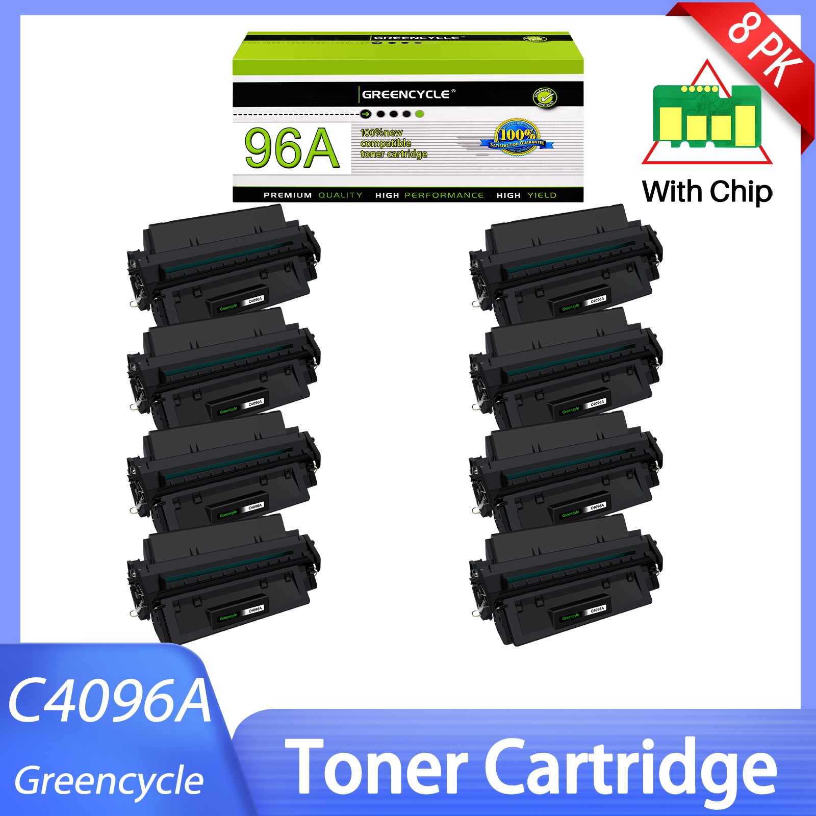 8PK GREENCYCLE C4096A 96A Toner Cartridge For HP LaserJet 2100 2200 2100m 2200d
