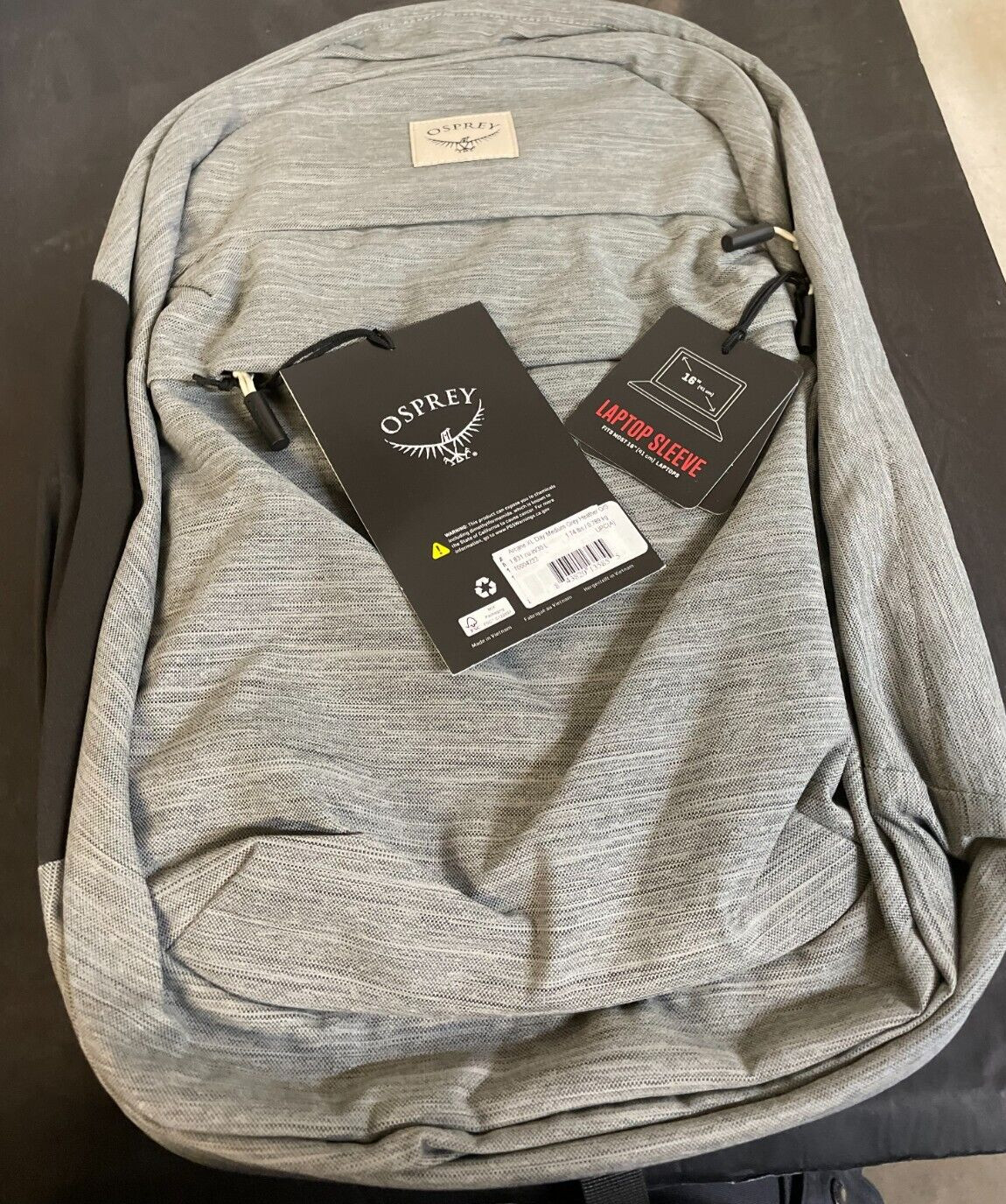 Osprey Arcane XL Day Backpack Medium Grey Heather J-zip Front Panel Stylish Bag