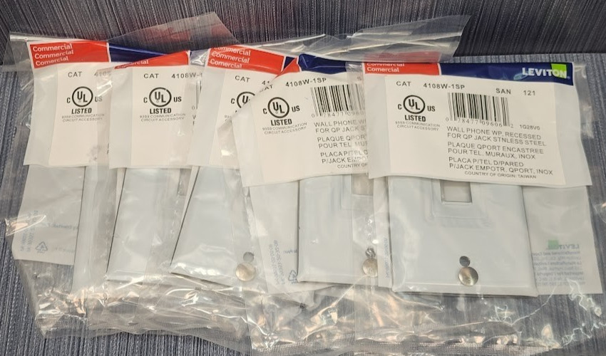Lot of 5 x Leviton 4108W-1SP 1P QP Telephone WP W/REC Open, SS