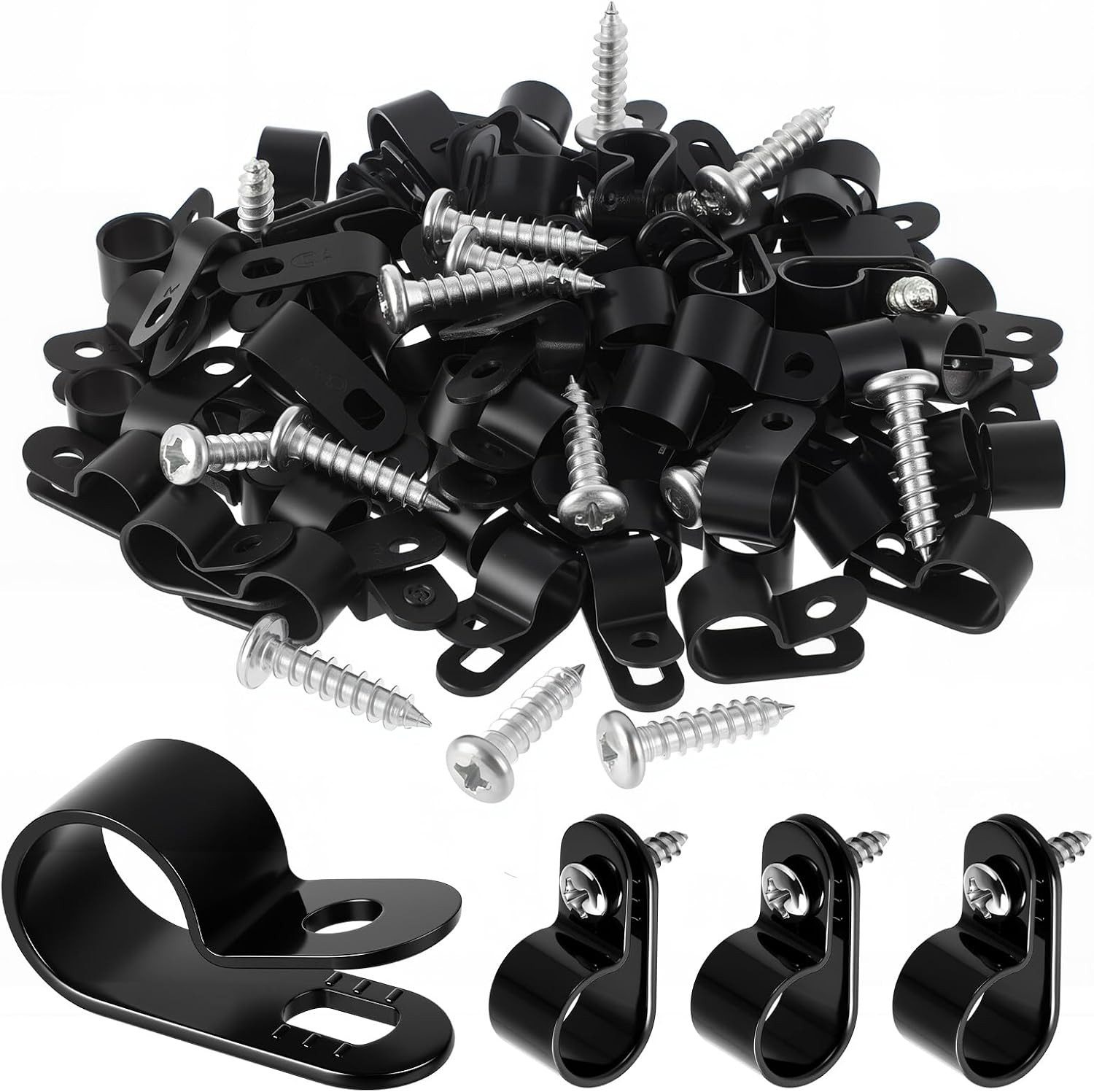 1/2Inch 100 Pcs Rope Light Clips P-Style Cable Clips, Black