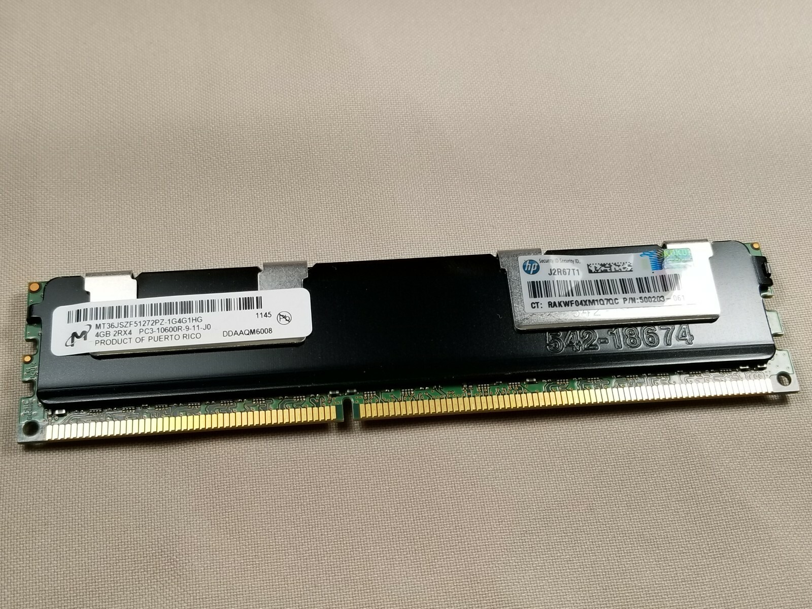 HP Micron 4GB DDR3 10600R Memory MT36JSZF51272PZ-1G4G1HG 