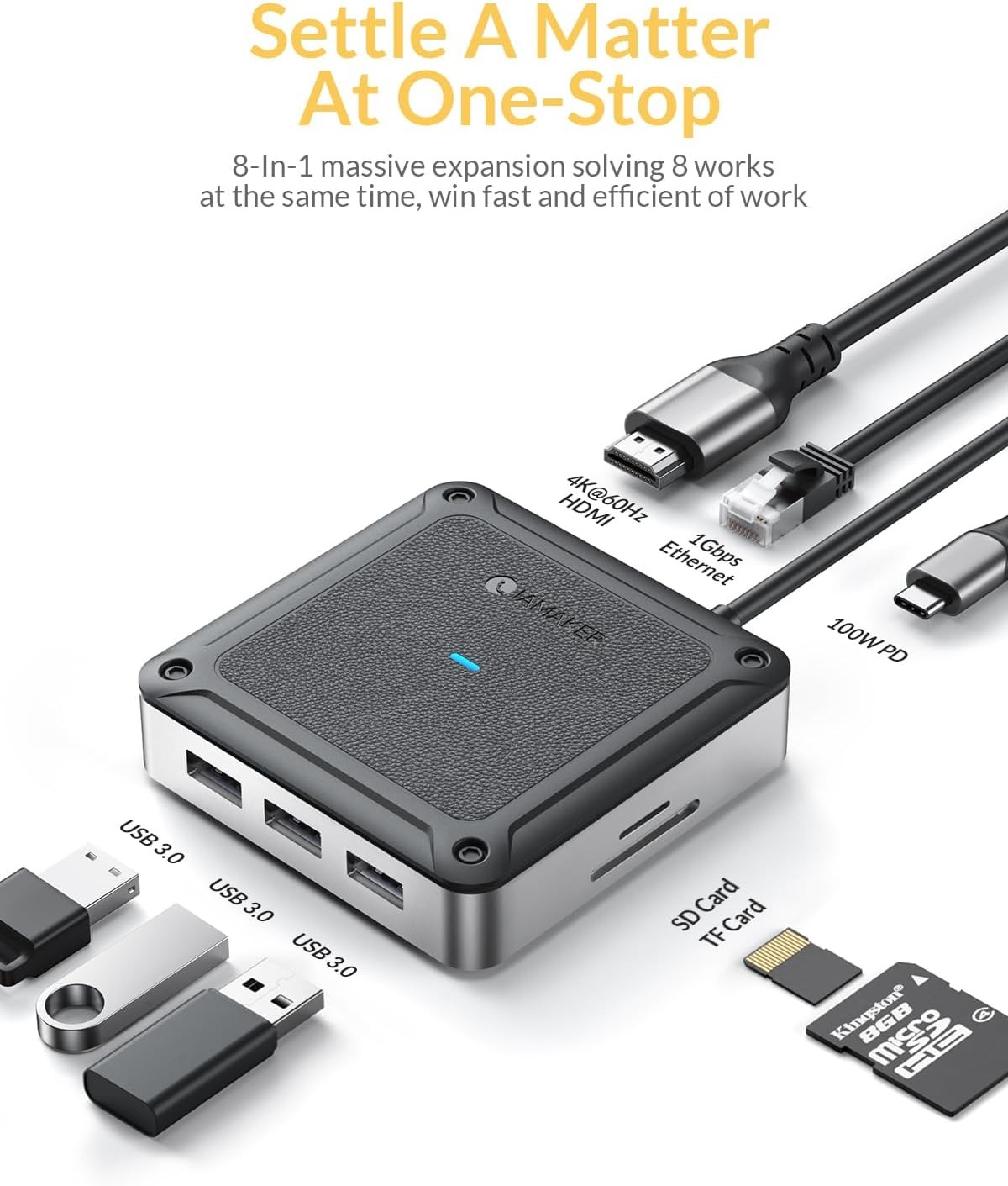 6  8 Port USB C Hub PD Ethernet Hub With 100W Power Delivery 4K@60Hz HDMI Port