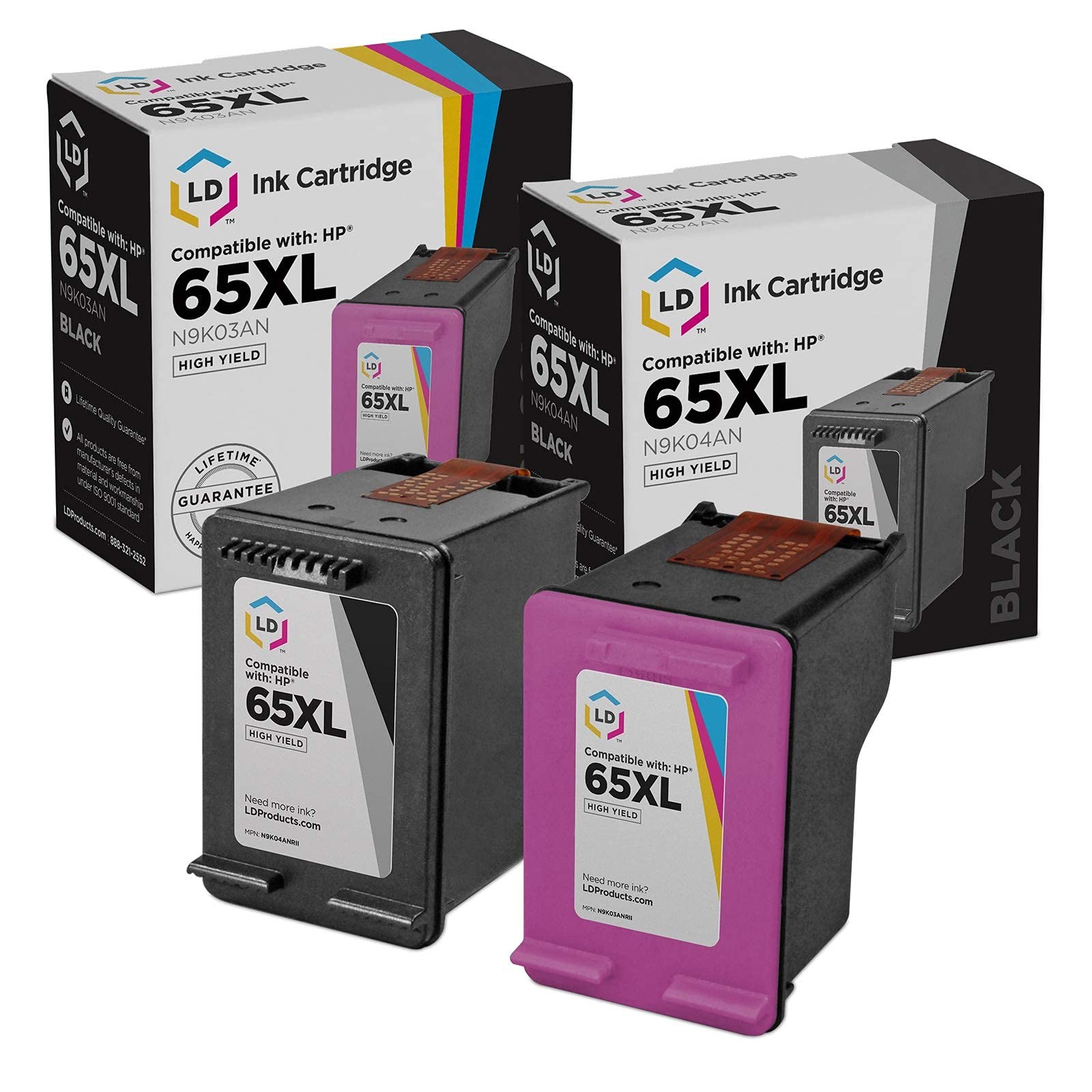 LD Replacement Replacements Fits for HP 65XL High Yield Black & Color Ink