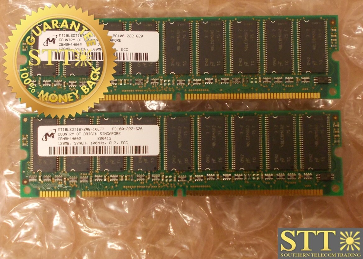 MT18LSDT1672AG-10EF7 MICRON 128MB PC100 100MHZ ECC CL2 168-PIN DIMM (LOT OF 2)
