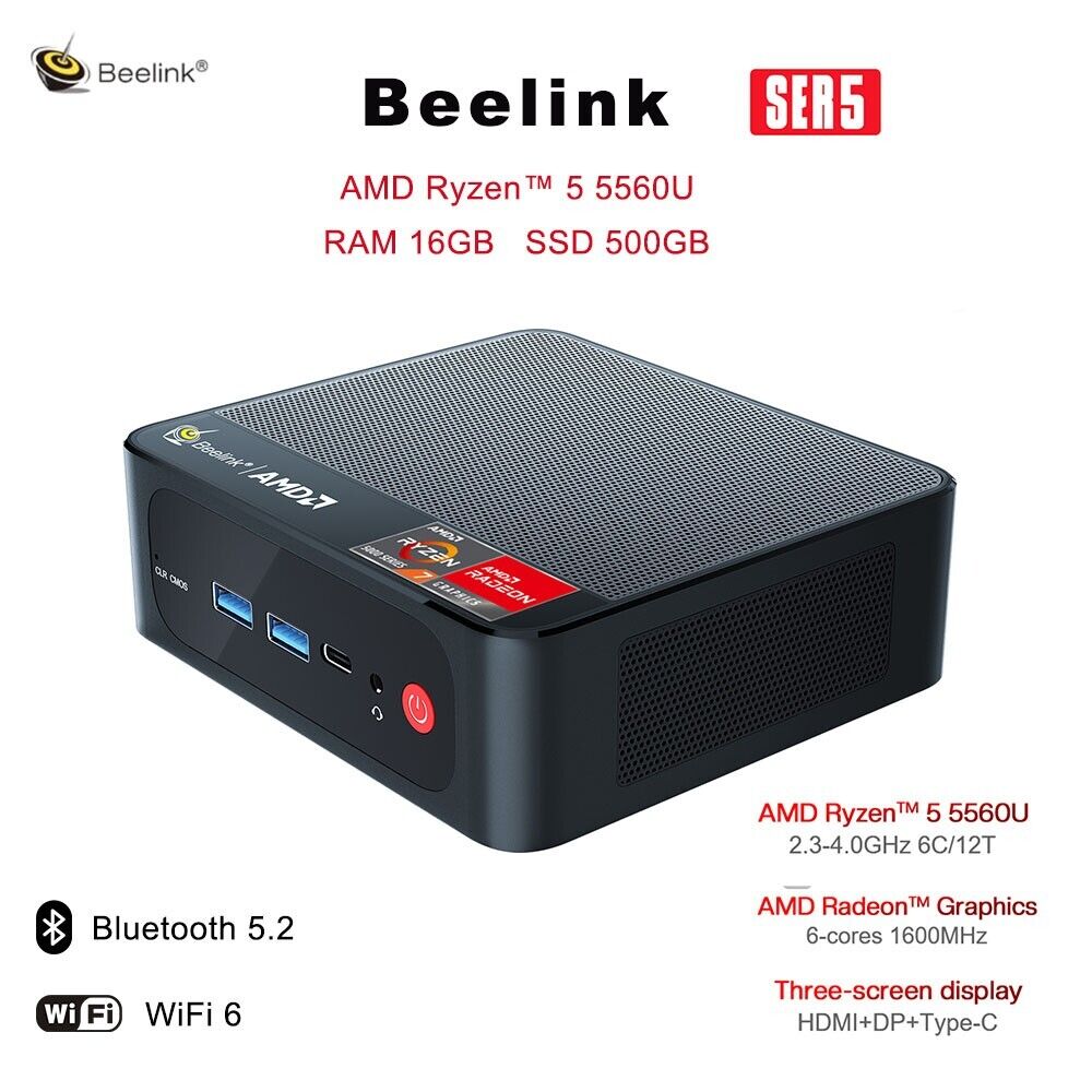Beelink SER5 AMD Ryzen 5 5560U gaming office mini pc 16G 500G DDR4 WiFi6 dp pc