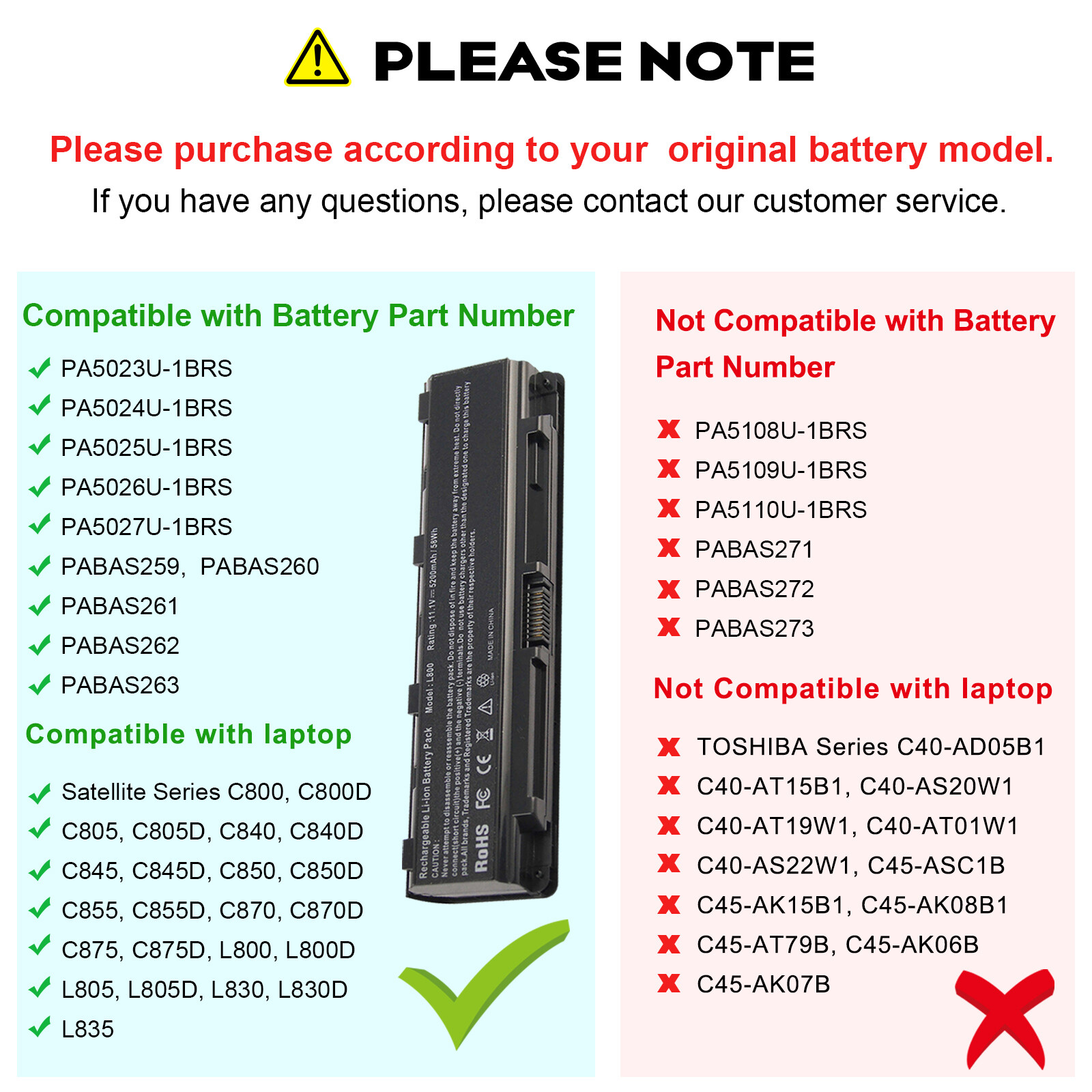 PA5109U-1BRS PA5024U-1BRS Battery For Toshiba Satellite C850 PA5025U-1BRS NEW