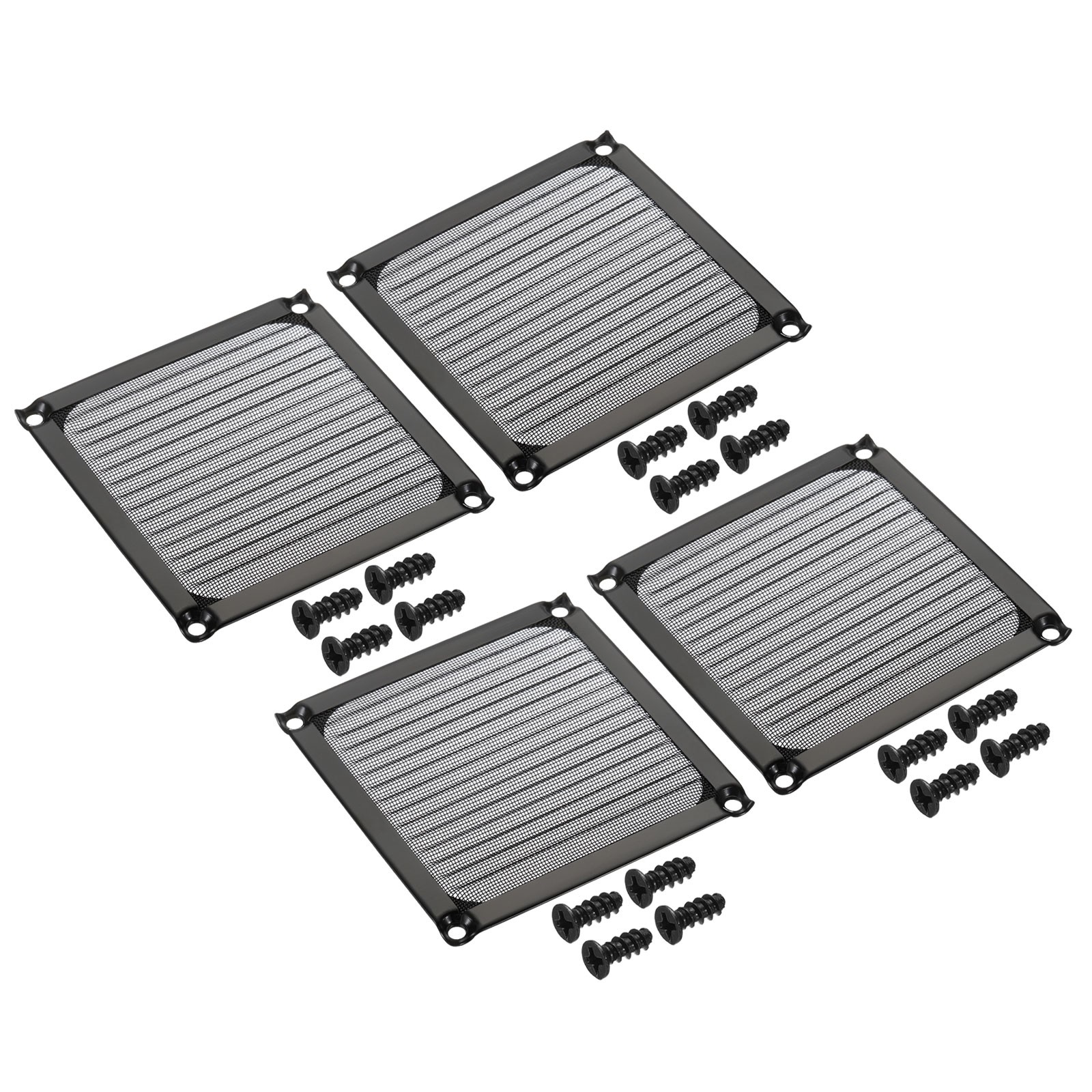 4Pcs 92mm Fan Filter Grills w Screw Aluminum Frame Stainless Steel Mesh Black