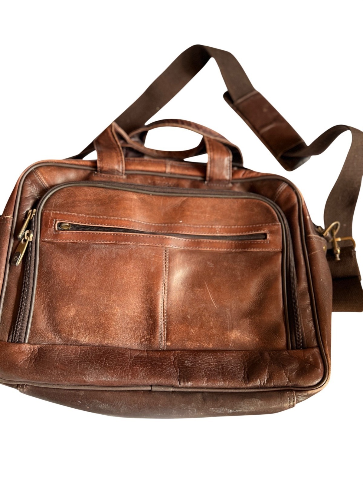 Vintage Brown Samsonite Leather Laptop Bag 12"x16" With Adjustable Strap & Multi