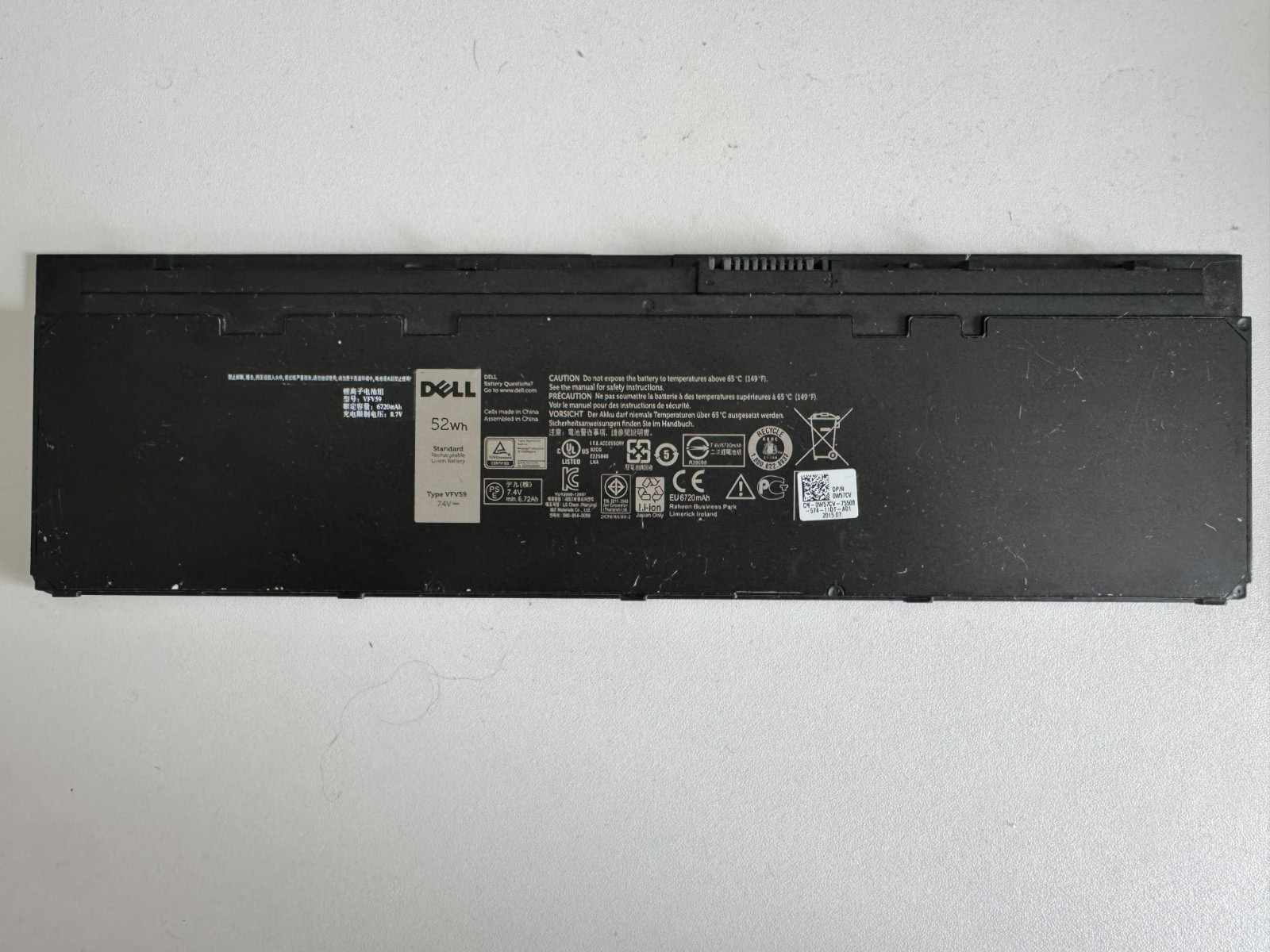 Genuine VFV59 52Wh Battery For Latitude 12 7000 E7240 E7250 Series F3G33 WD57H
