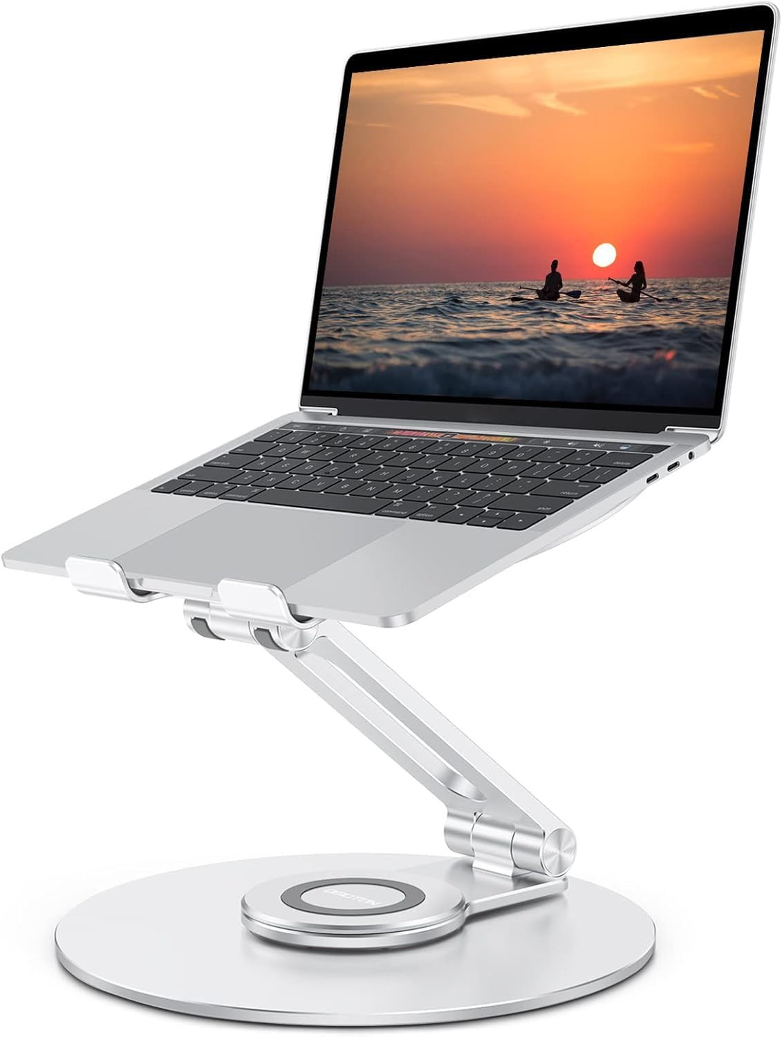 Adjustable Laptop Stand for Desk 360° Rotating Base Fits Up to 17" Silver