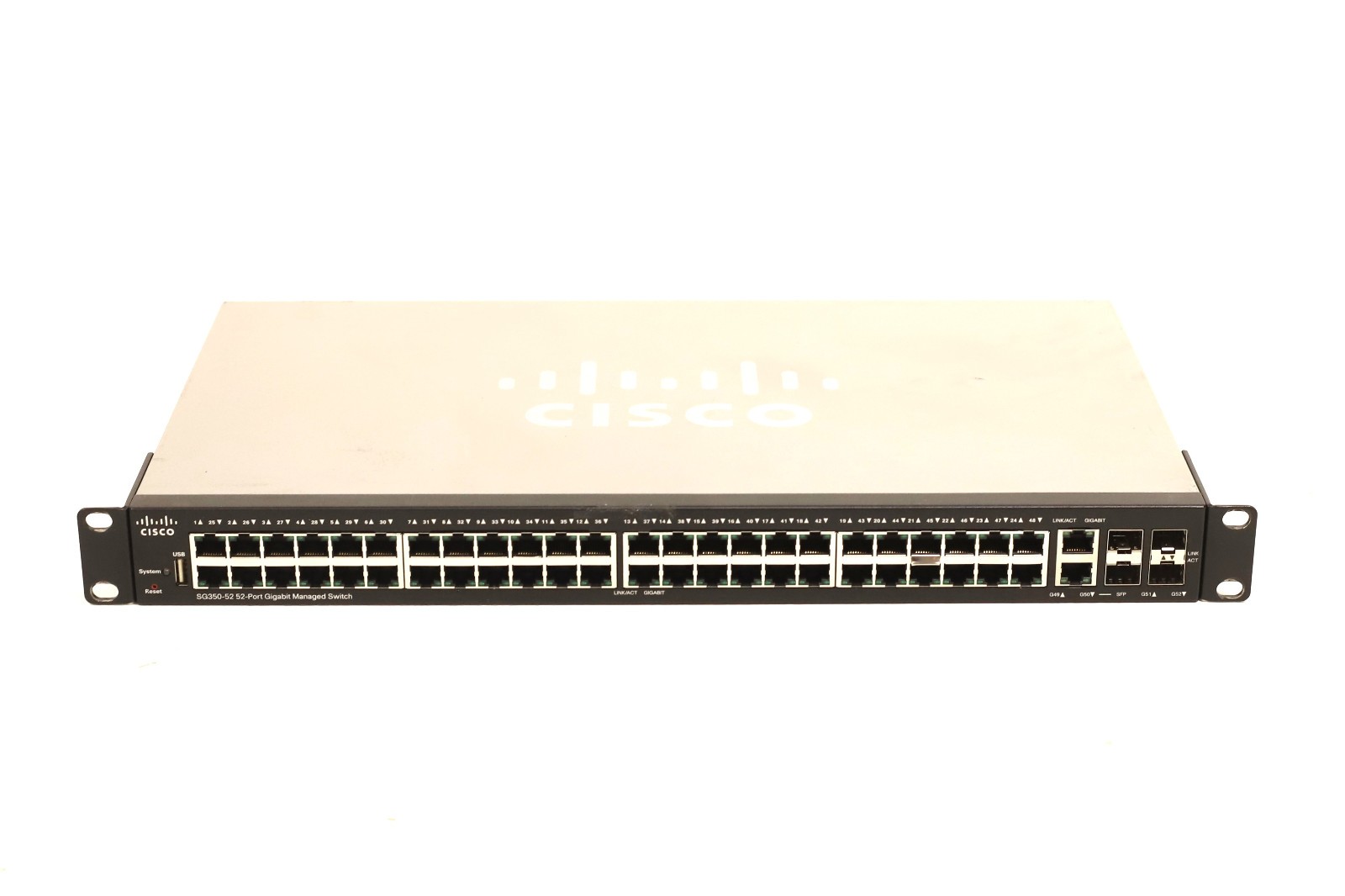 Cisco SG350-52 52-Port Gigabit Network Switch W/Ears P/N: SG350-52-K9 V01 Tested