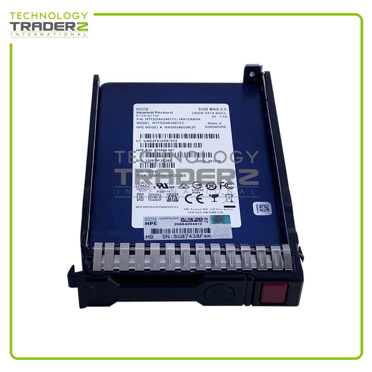 875483-B21 HPE 240GB SATA 6Gbps MS SC 2.5” SSD 870668-001 W/ Blank Tray