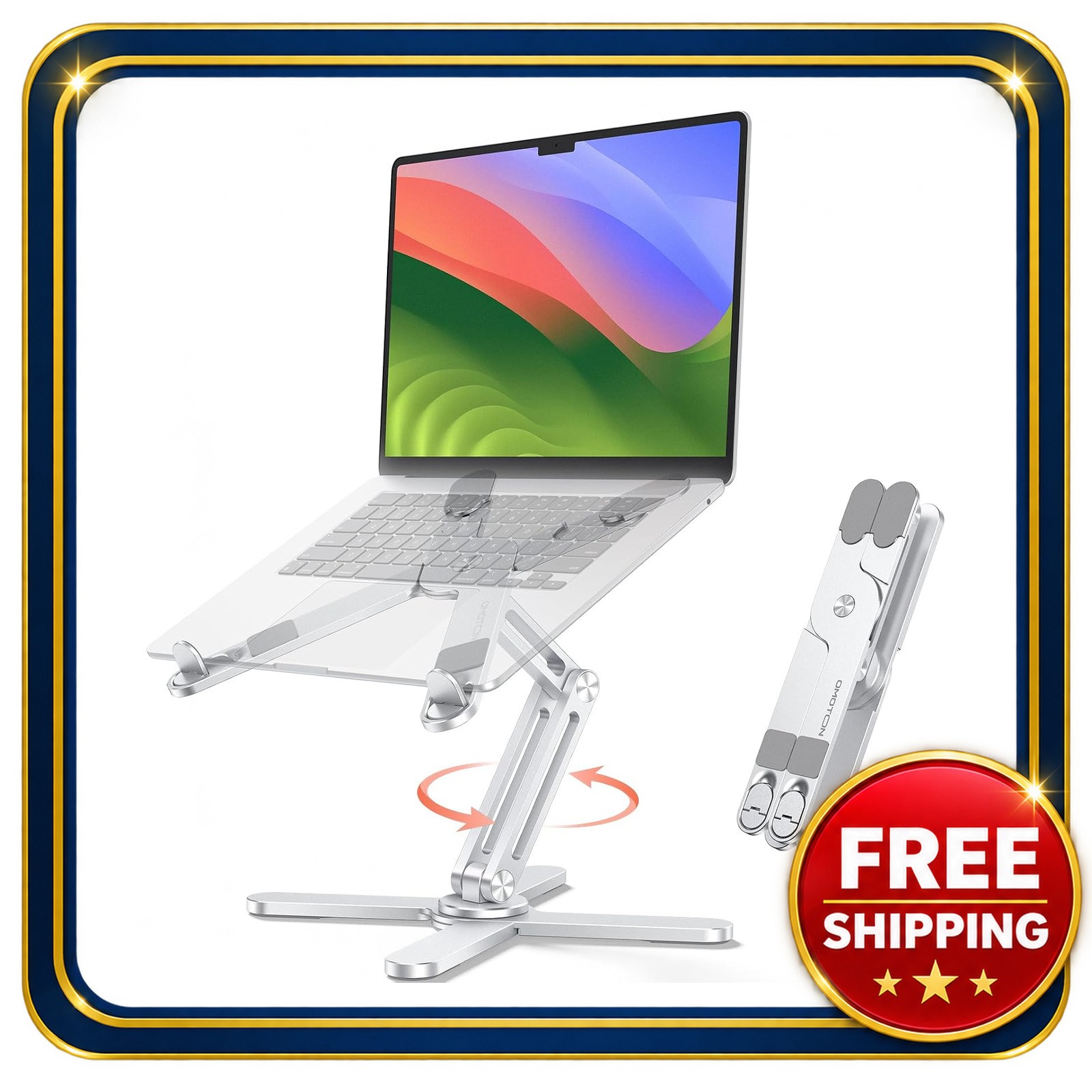 Laptop Stand 17-inch Adjustable Foldable Aluminum Swivel Silver