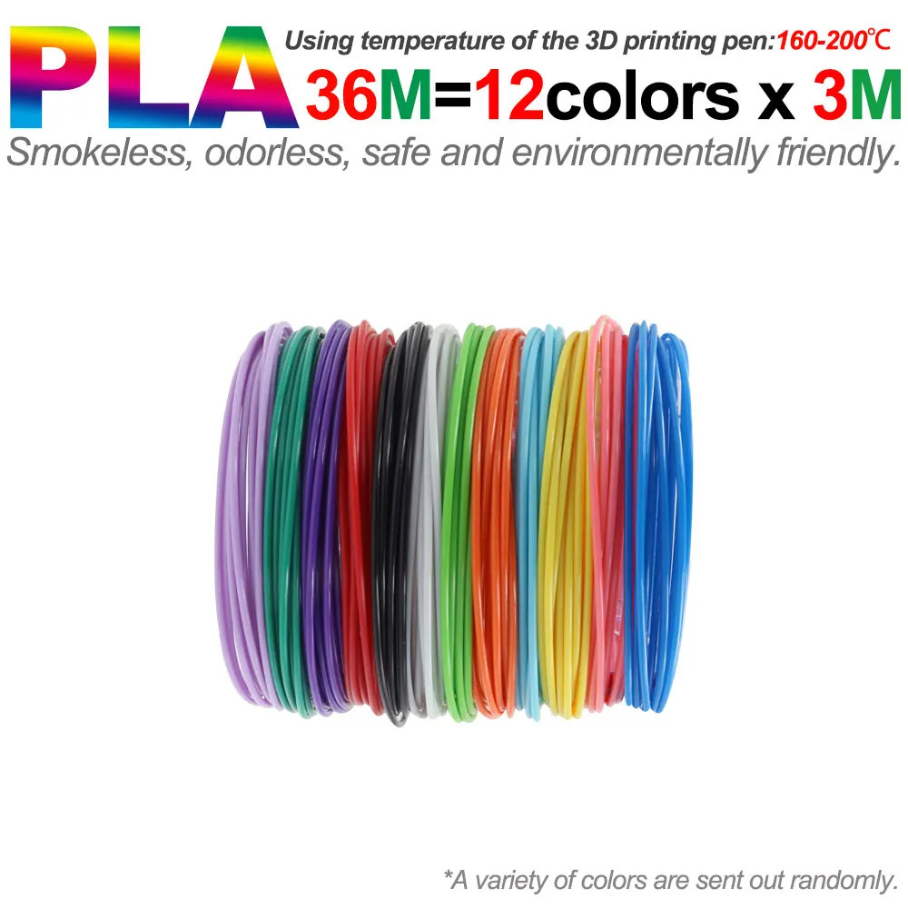 Colored PLA Filament for 3D Pen Printing 36M 50M 100M 150M 200M Smoke-free Safe 