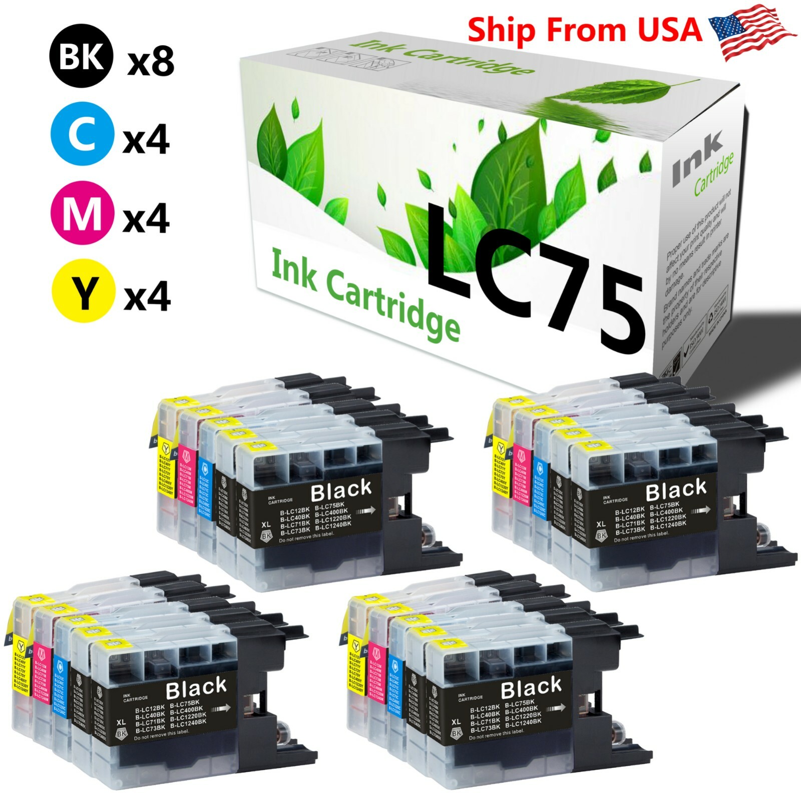 20-PK LC75 LC75XL LC-75 Ink Cartridge for MFC-J425W MFC-J430W Inkjet Printer