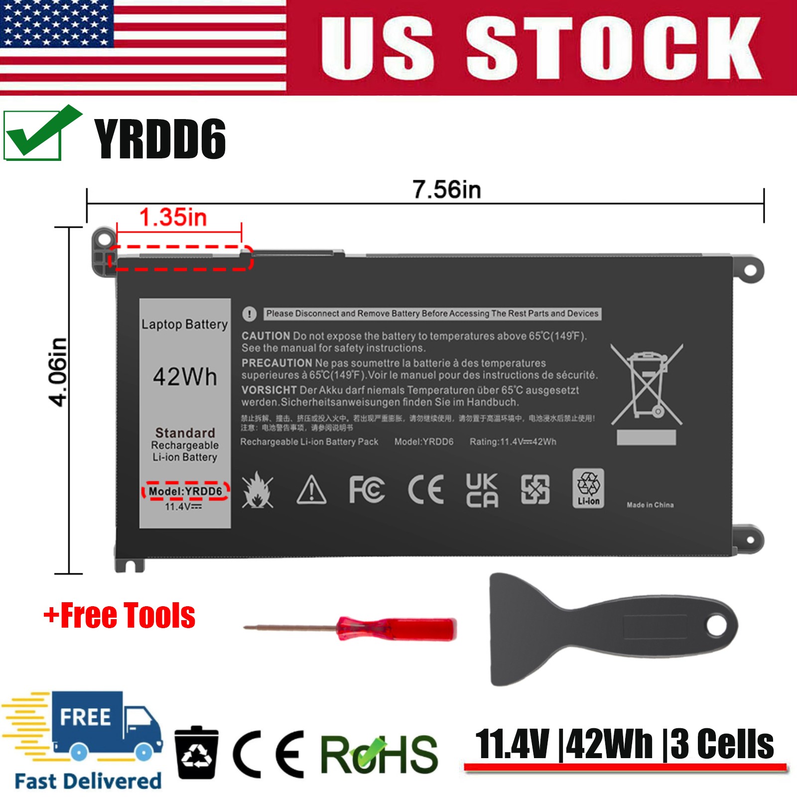 ✅42WH YRDD6 Laptop Battery For Dell Inspiron 3493 3582 3583 3593 3793 5480 VM732