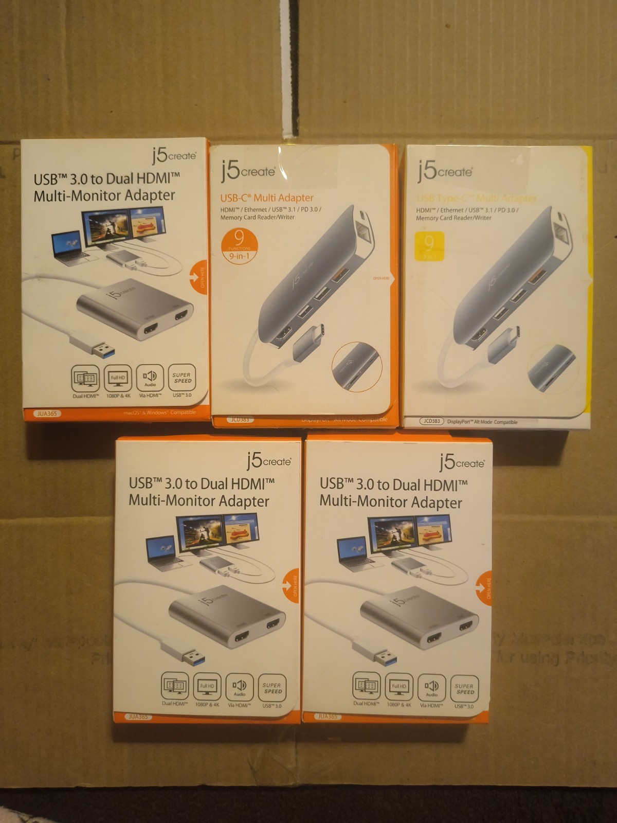 j5create USB-C 9-in-1 Multi Adapter (2) and j5create USB Dual HDMI Adapter (3)